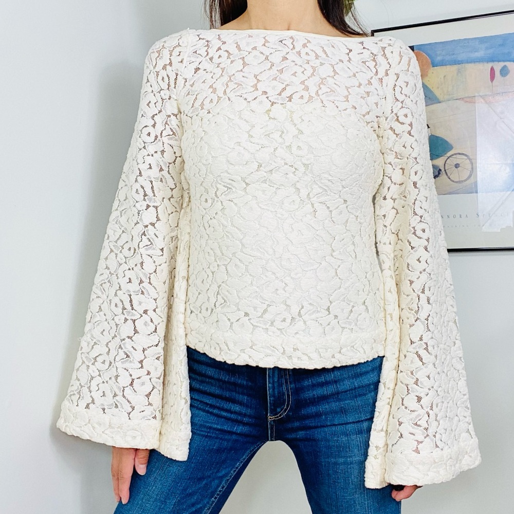 Elizabeth and James Ivory Lace Bell Sleeve Top